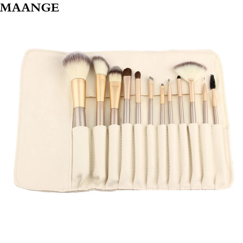 12pcs Makeup Brushes Powder Foundation Eyeshadow professional makeup Cosmetic Tool with Leather Toiletry Kit brush