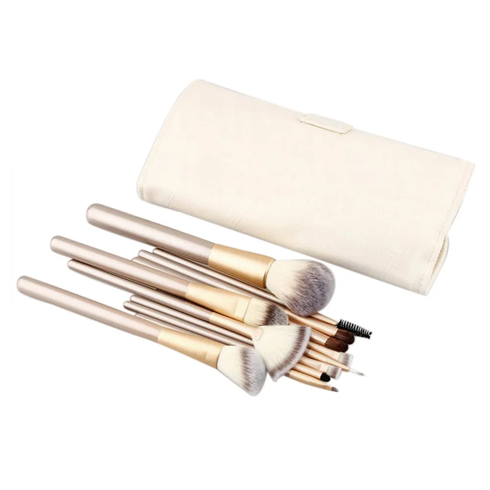 12pcs Makeup Brushes Powder Foundation Eyeshadow professional makeup Cosmetic Tool with Leather Toiletry Kit brush