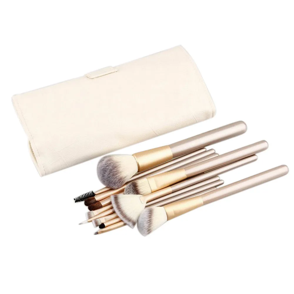 12pcs Makeup Brushes Powder Foundation Eyeshadow professional makeup Cosmetic Tool with Leather Toiletry Kit brush