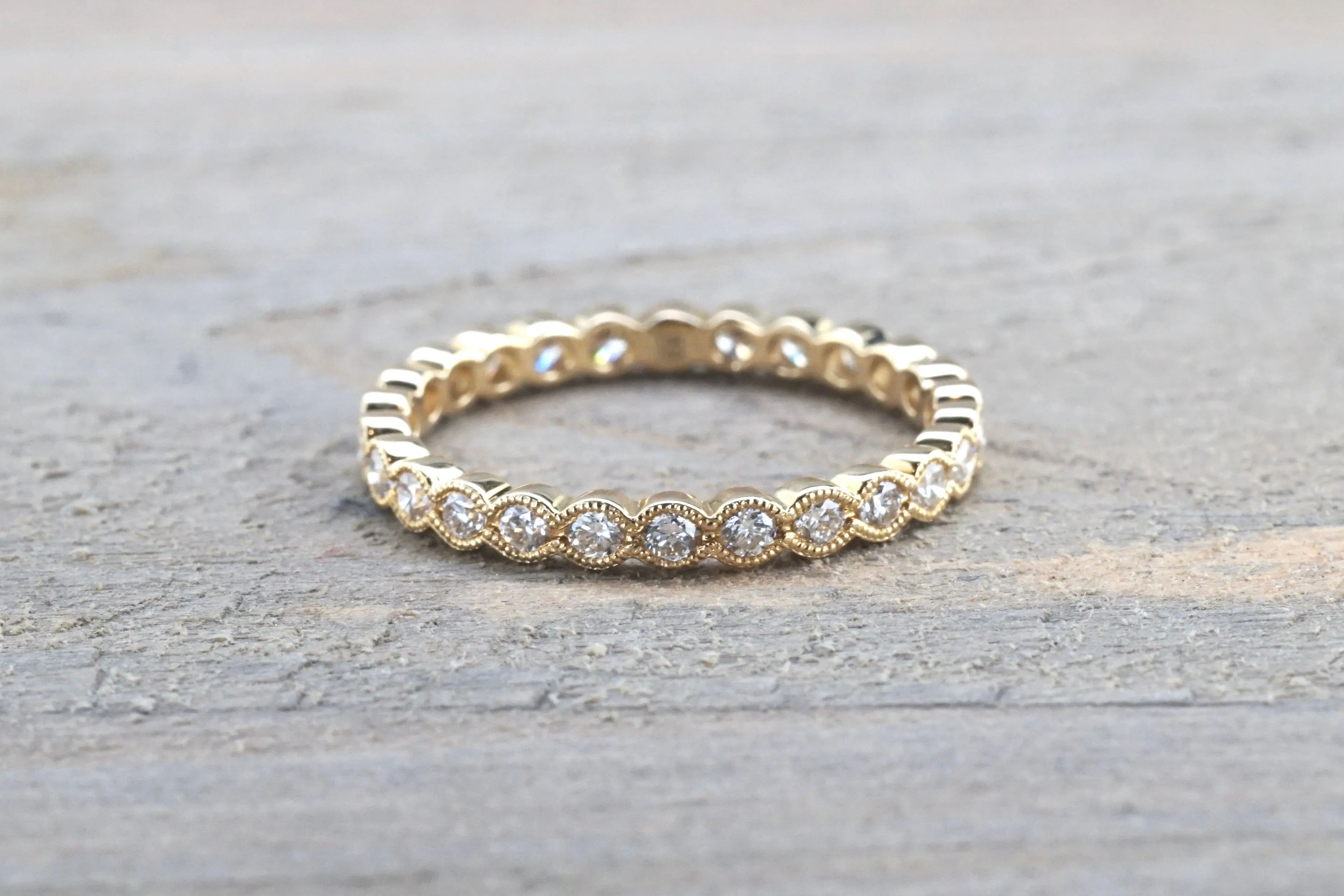 18kt Diamond Eternity Ring Vintage Milgrain Bezel B10089