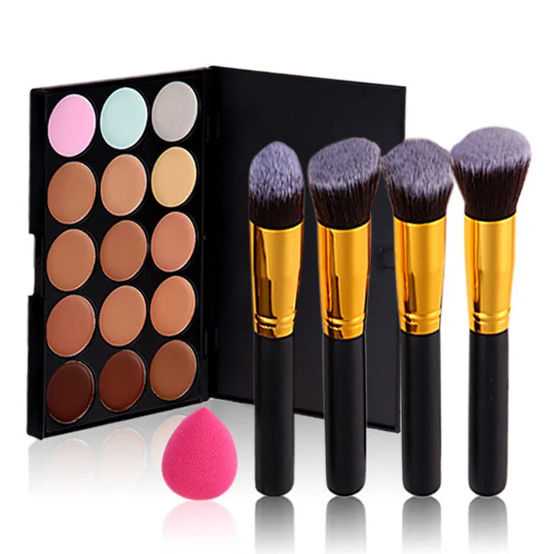 4Pcs Makeup Cosmetic Tool Eye Shadow Foundation Brush Sponge Puff 15 Color