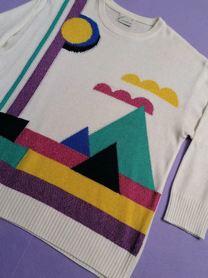 90's Graphic Abstract Print Sweater - size S-L