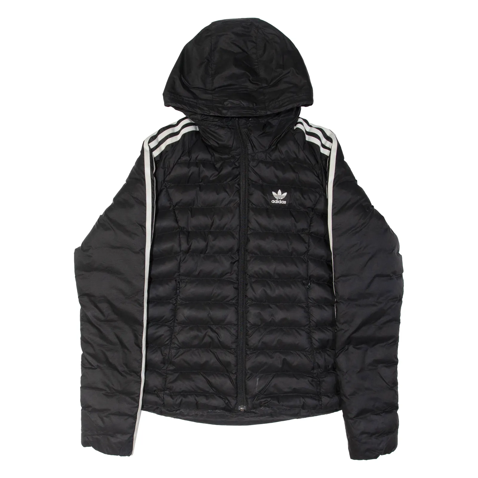 ADIDAS Womens Puffer Coat Black Nylon Hooded UK 8