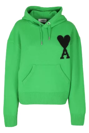 AMI De Coeur Logo Embroidered Knit Hoodie