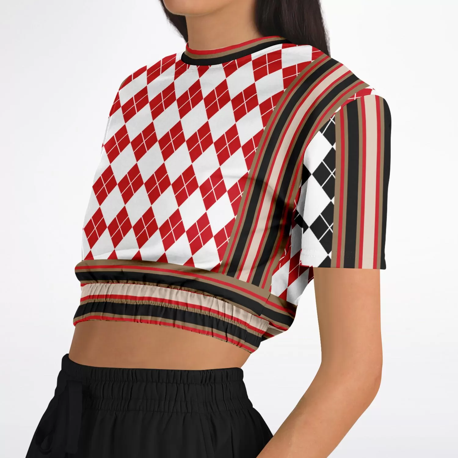 Argyle Me This Short Sleeve Cropped Eco-Poly Sweater