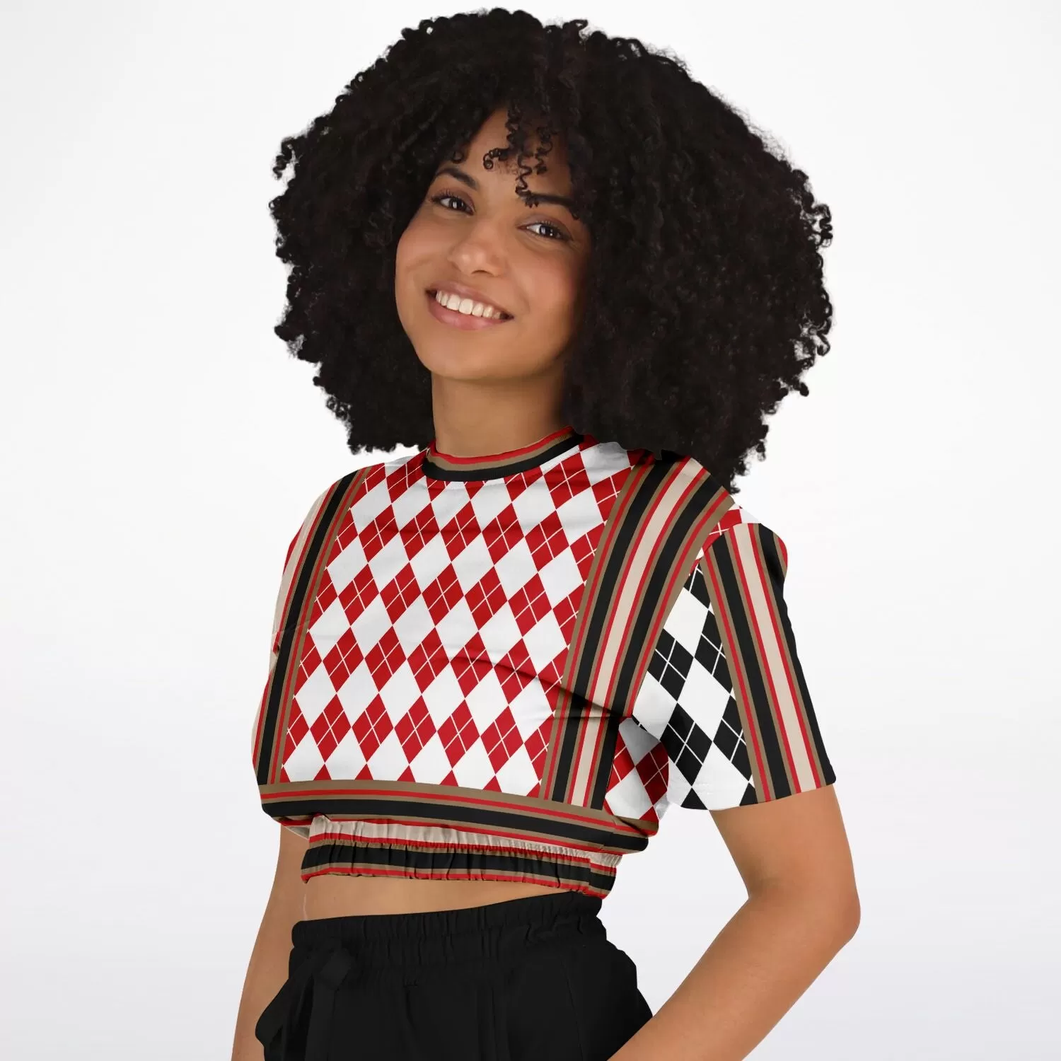 Argyle Me This Short Sleeve Cropped Eco-Poly Sweater