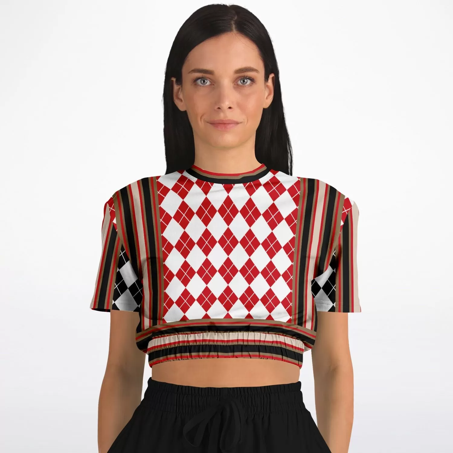 Argyle Me This Short Sleeve Cropped Eco-Poly Sweater