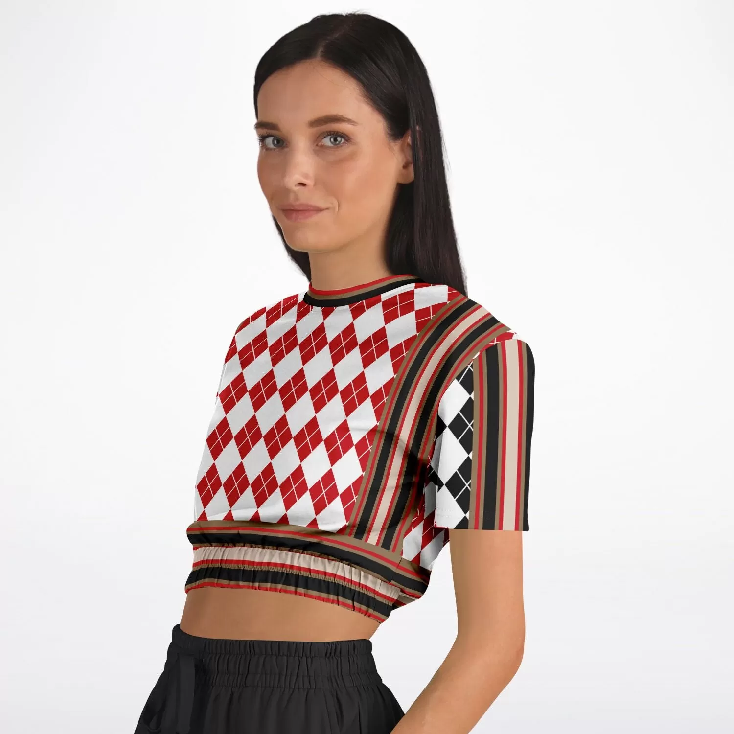 Argyle Me This Short Sleeve Cropped Eco-Poly Sweater