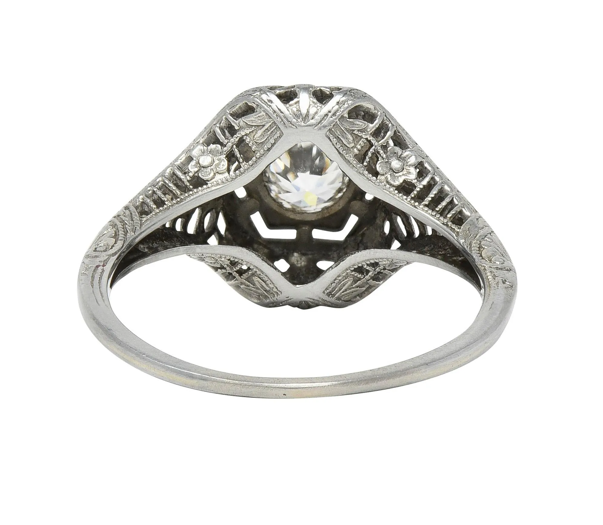 Art Deco 0.35 CTW Old European Cut Diamond Platinum Floral Vintage Engagement Ring