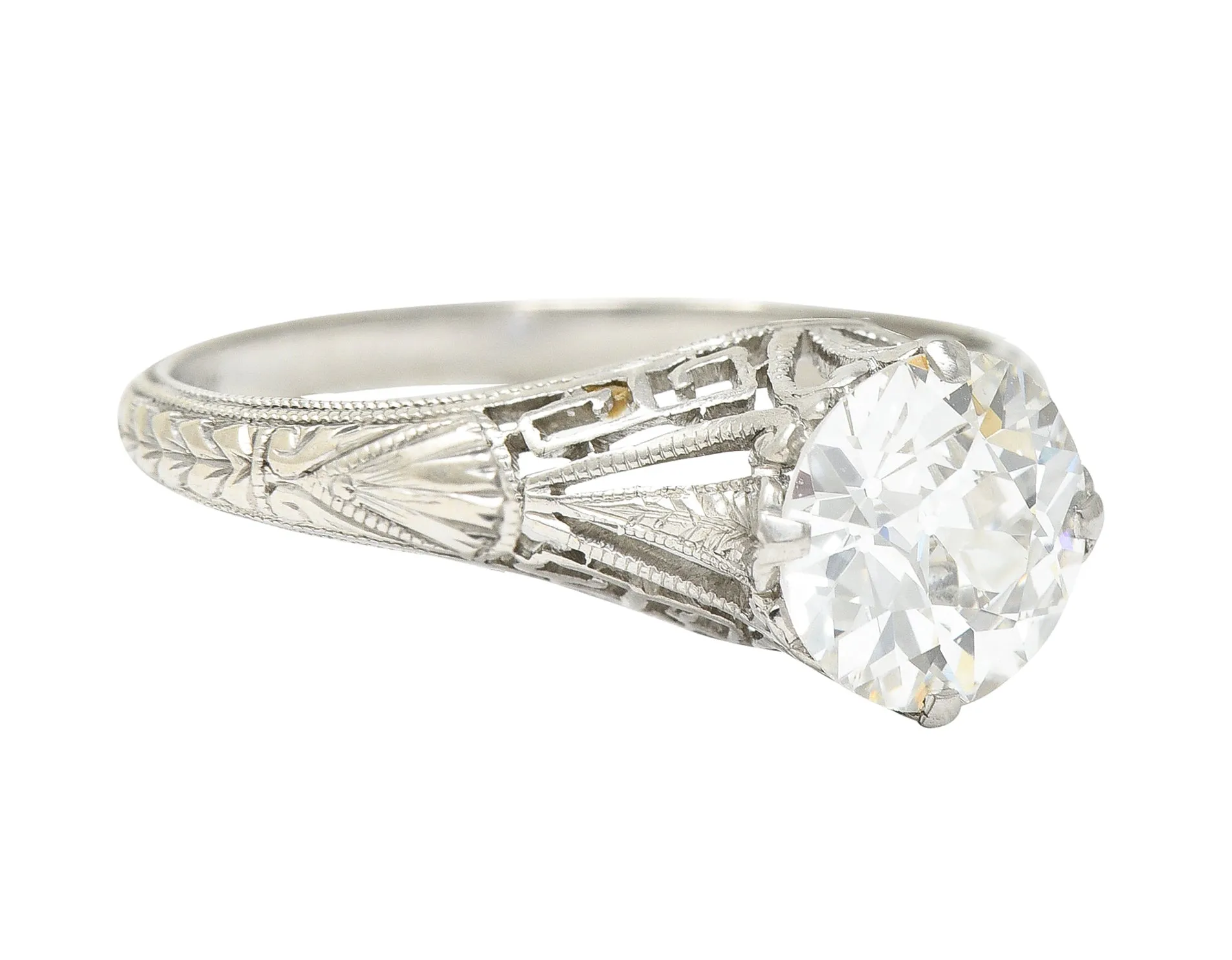 Art Deco 1.21 CTW Old European Cut Diamond Platinum Wheat Greek Key Vintage Engagement Ring GIA