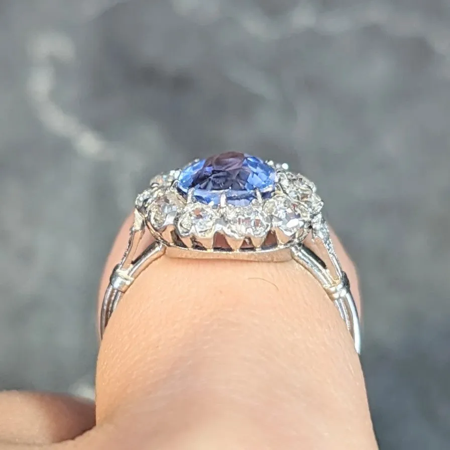 Art Deco 4.14 CTW No Heat Ceylon Sapphire Diamond Platinum Vintage Pear Halo Ring GIA