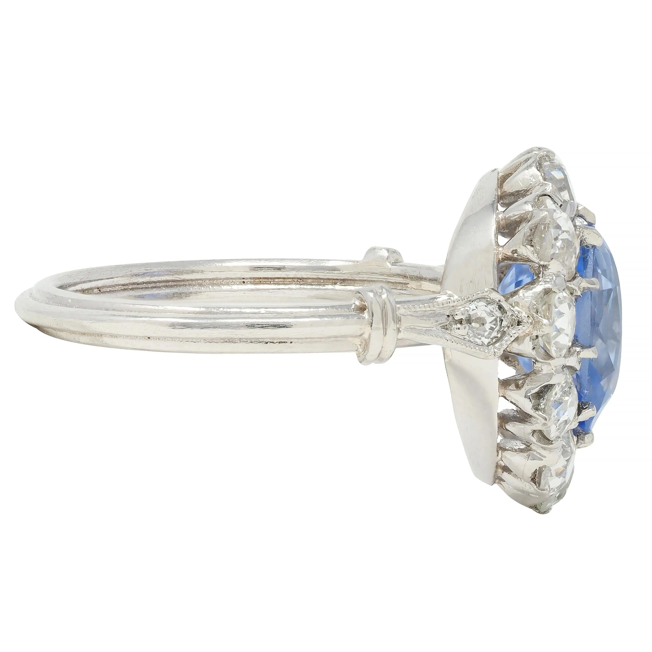 Art Deco 4.14 CTW No Heat Ceylon Sapphire Diamond Platinum Vintage Pear Halo Ring GIA