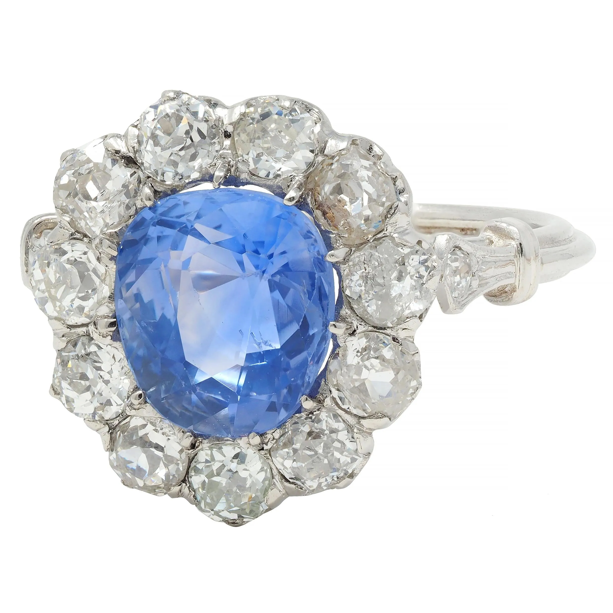 Art Deco 4.14 CTW No Heat Ceylon Sapphire Diamond Platinum Vintage Pear Halo Ring GIA