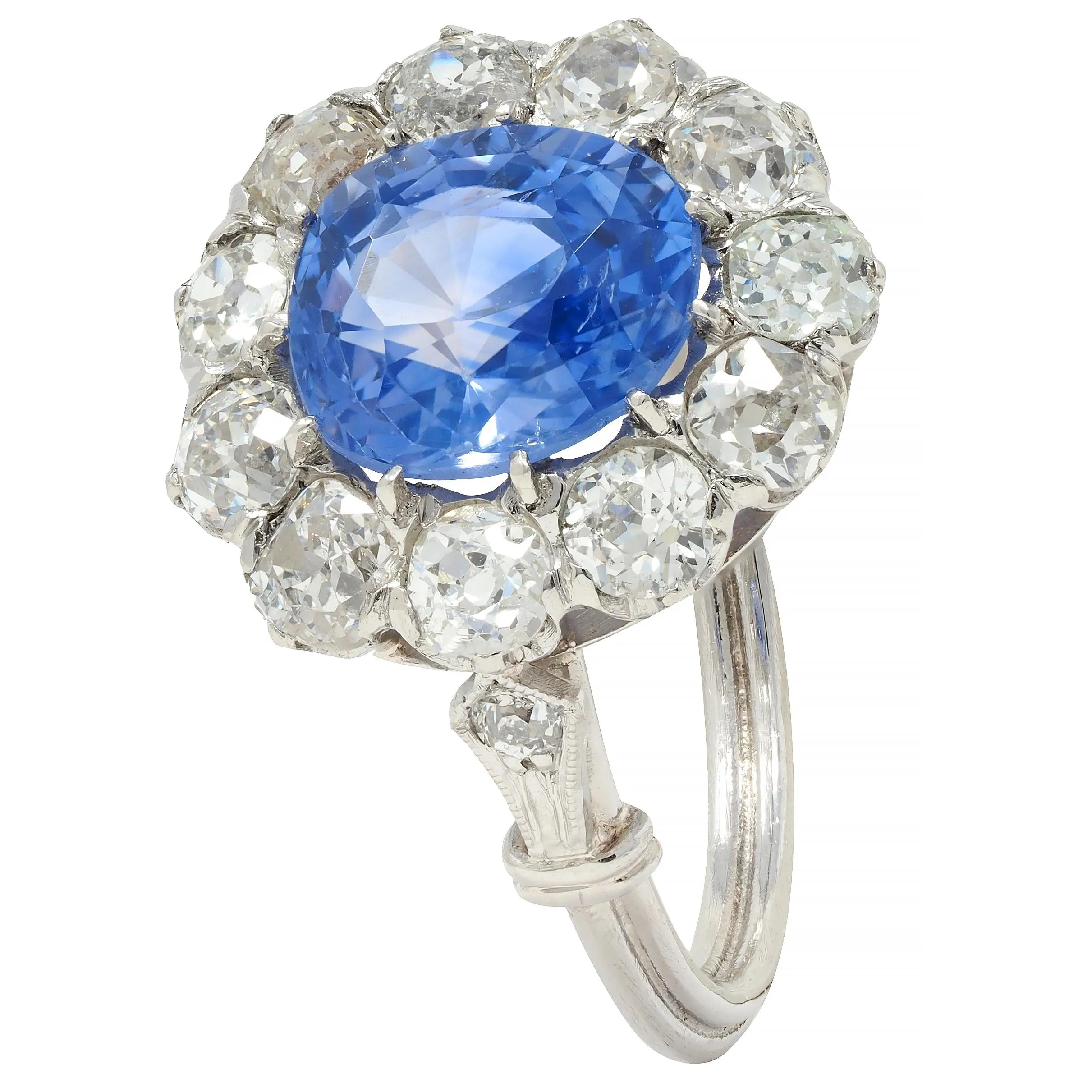 Art Deco 4.14 CTW No Heat Ceylon Sapphire Diamond Platinum Vintage Pear Halo Ring GIA