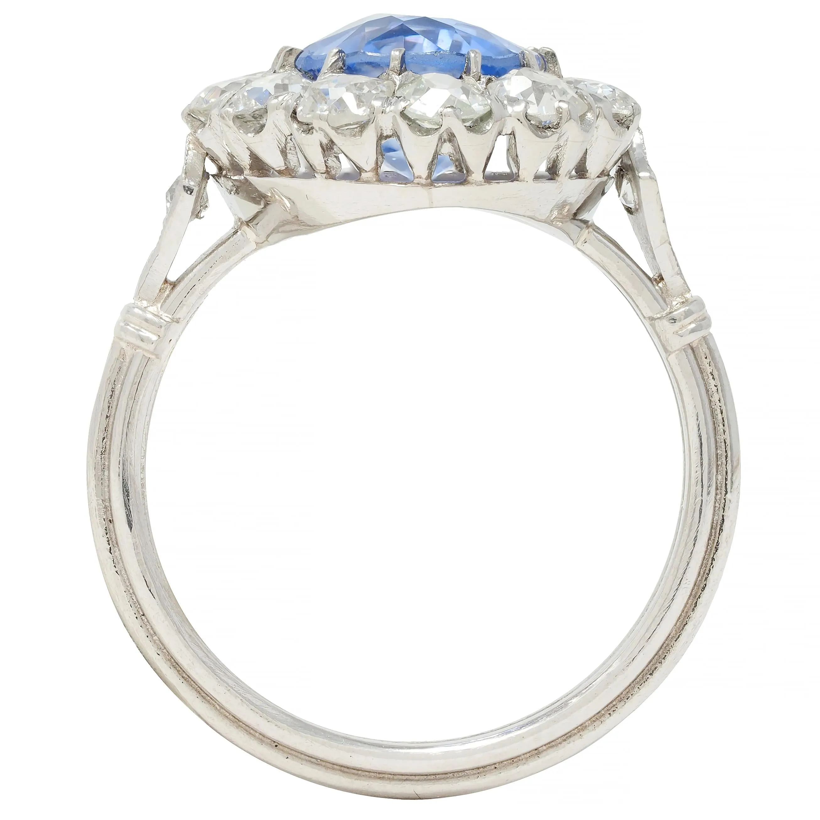 Art Deco 4.14 CTW No Heat Ceylon Sapphire Diamond Platinum Vintage Pear Halo Ring GIA