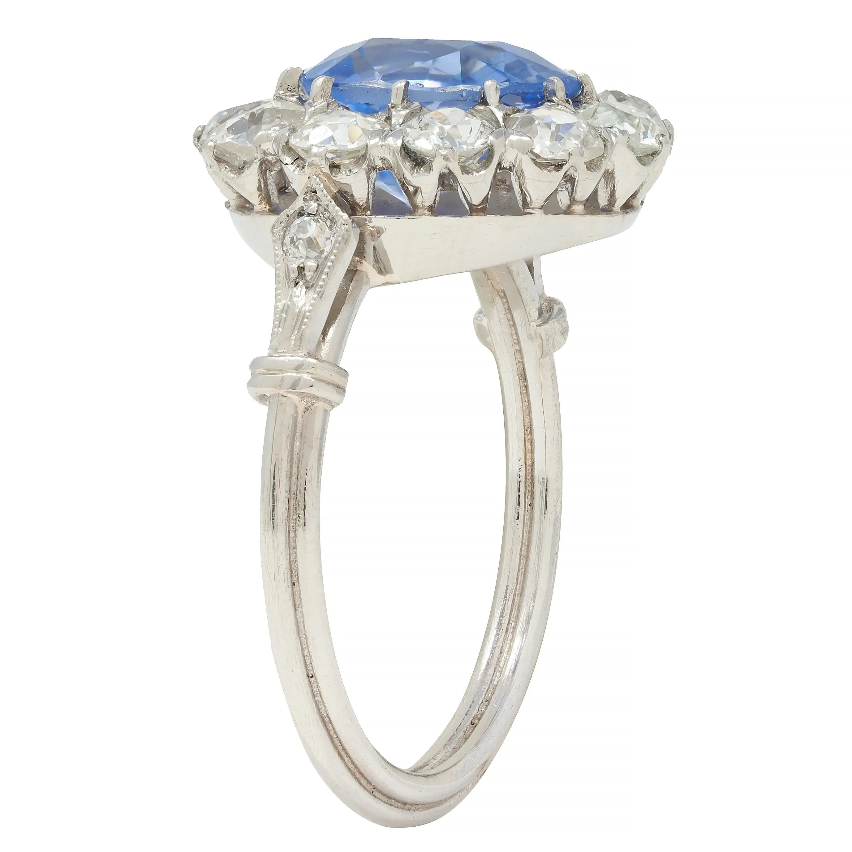 Art Deco 4.14 CTW No Heat Ceylon Sapphire Diamond Platinum Vintage Pear Halo Ring GIA