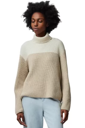 ATM Wool Blend Colorblock Turtleneck Sweater in Beige Combo