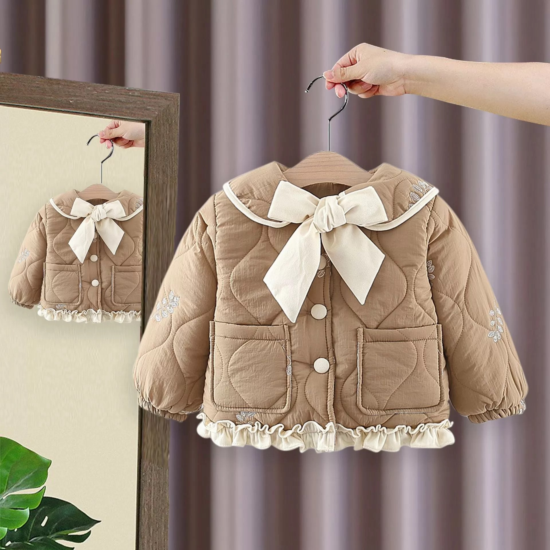 Baby Kid Girls Plant Bow Print Jackets Outwears Wholesale 231019114