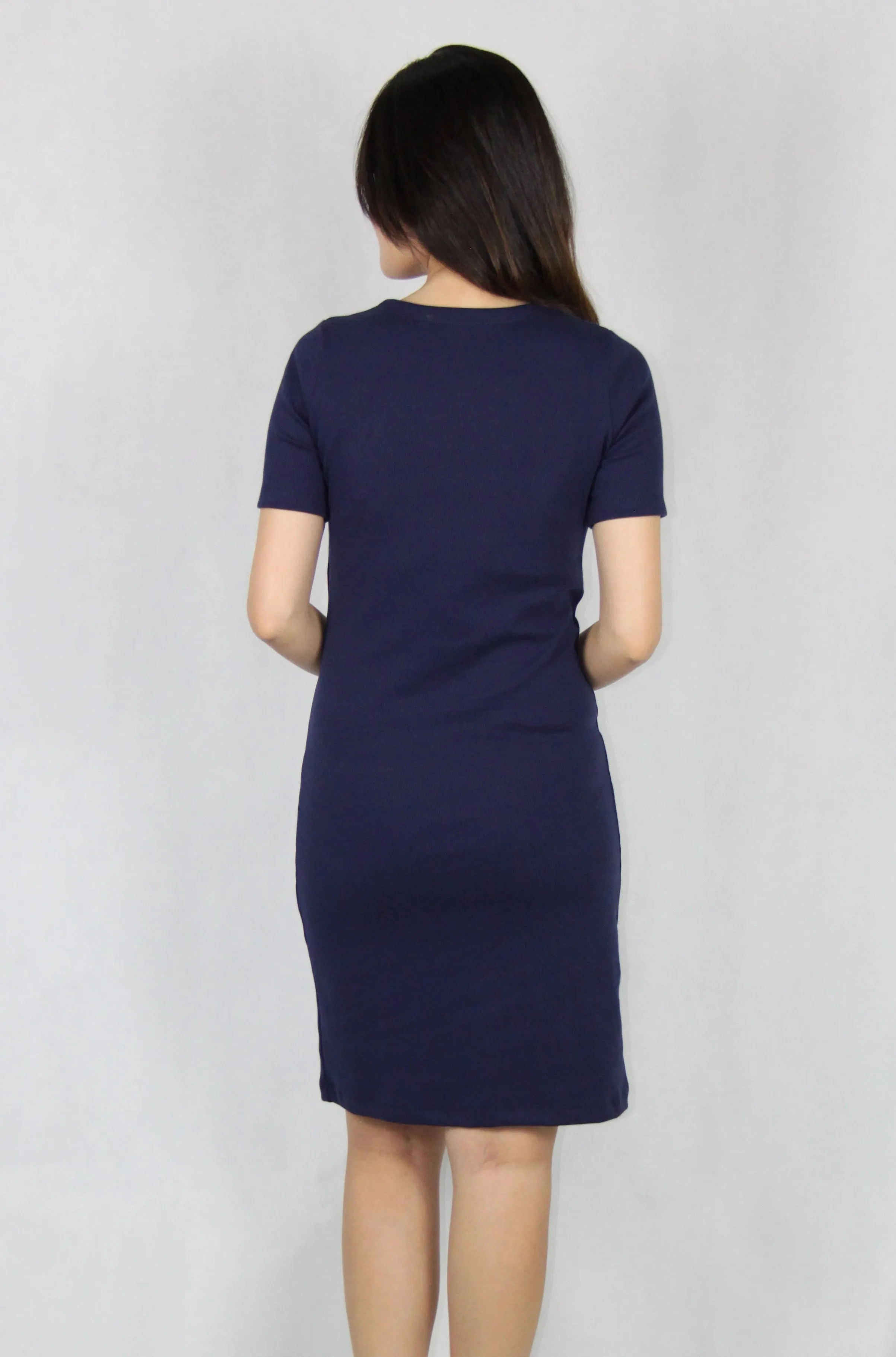 Basic Square Neck Dress in Navy Blue