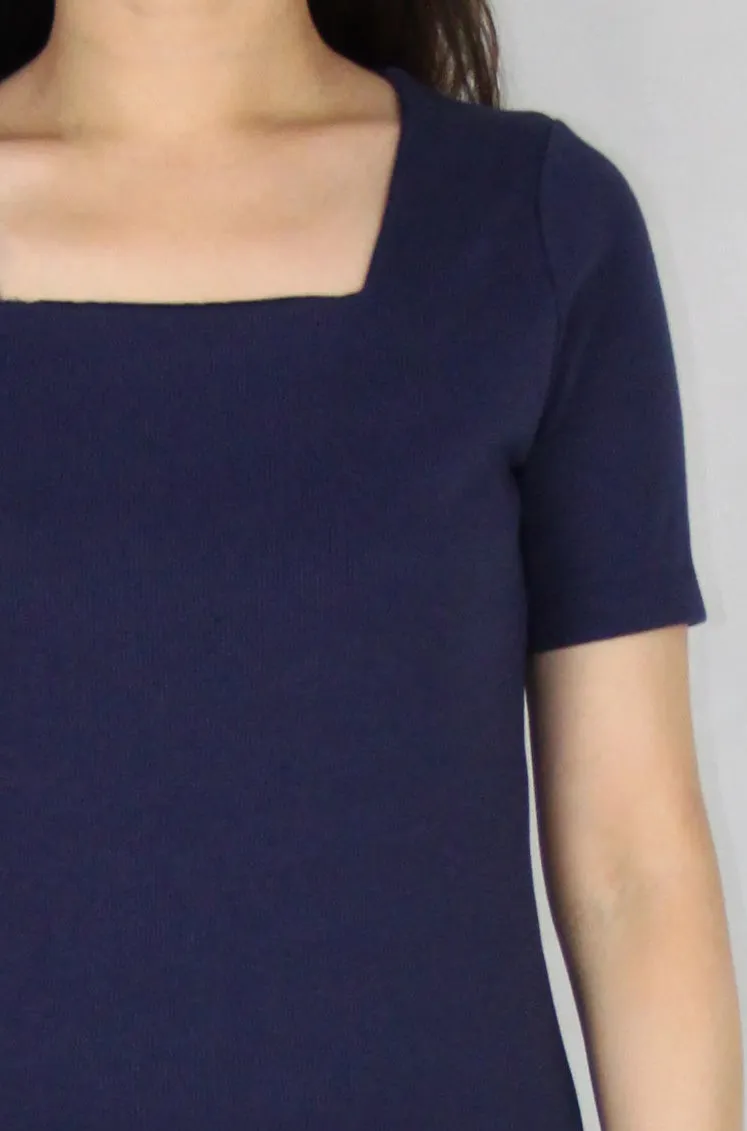 Basic Square Neck Dress in Navy Blue