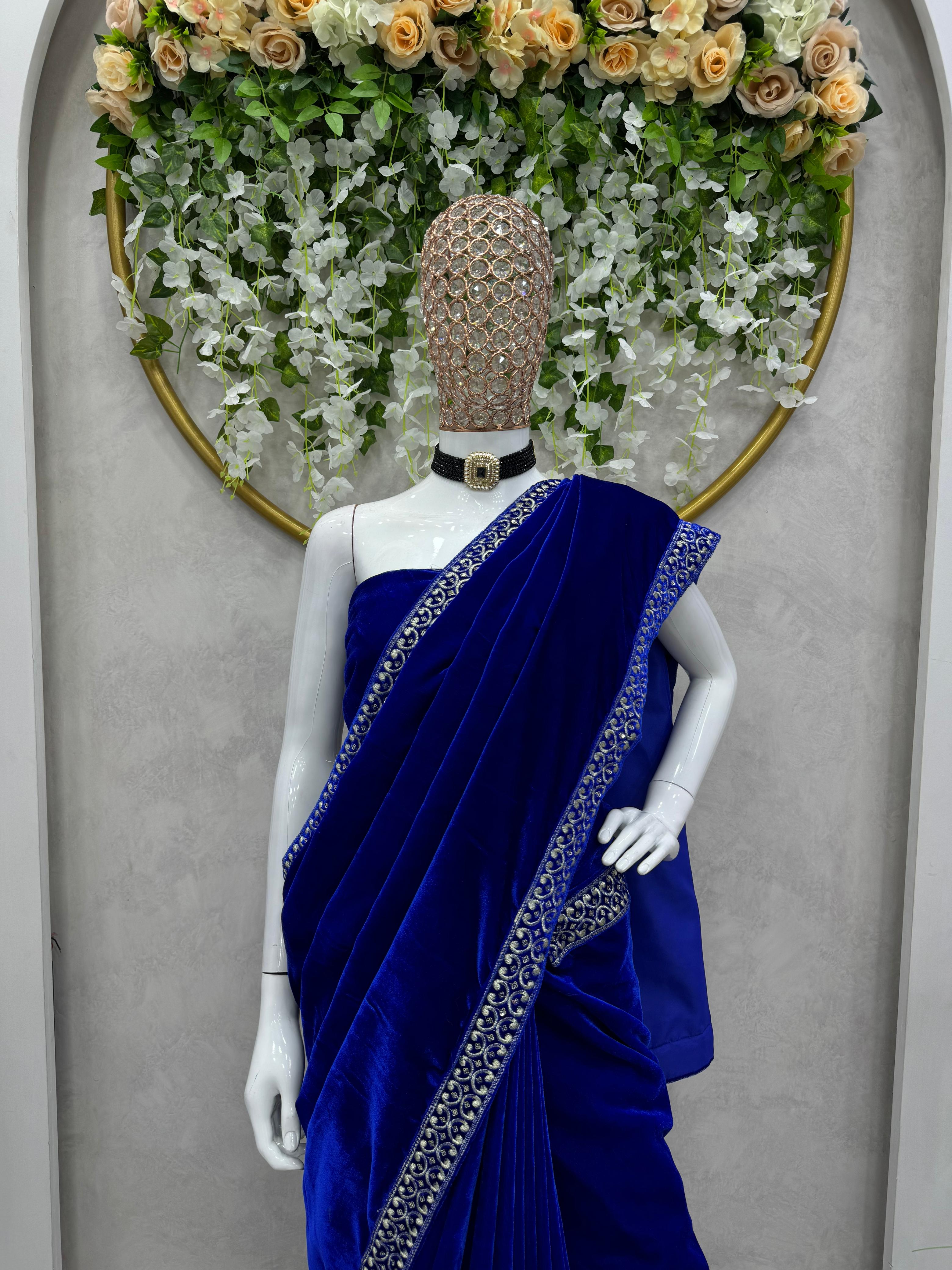 Beautiful Velvet Saree with Blouse  for Women -SSS001VS