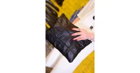 Black Lambskin Punk Rock Gothic Oversized Envelope Clutch Bag Purse