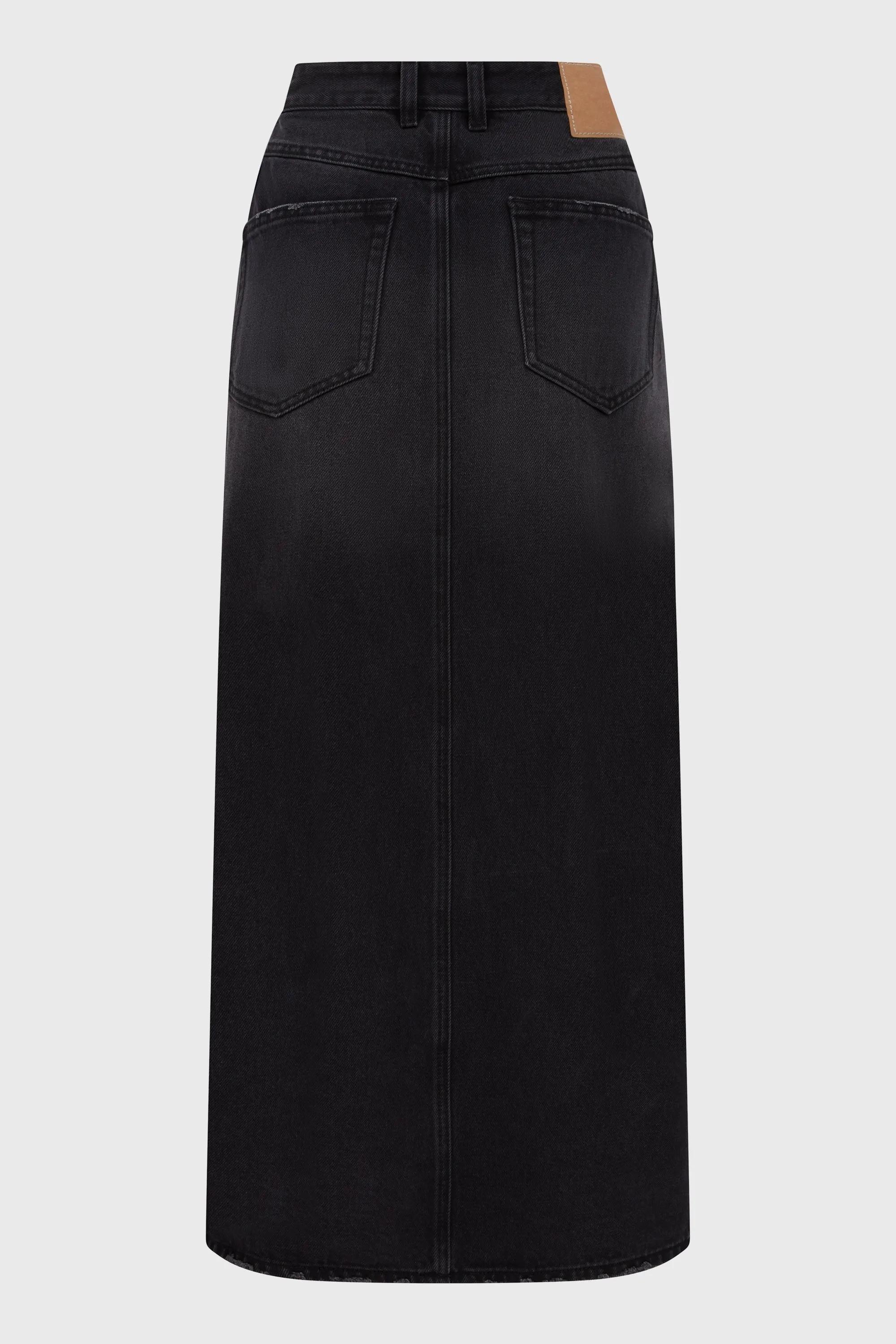 BLACK WASHED LONG DENIM SKIRT