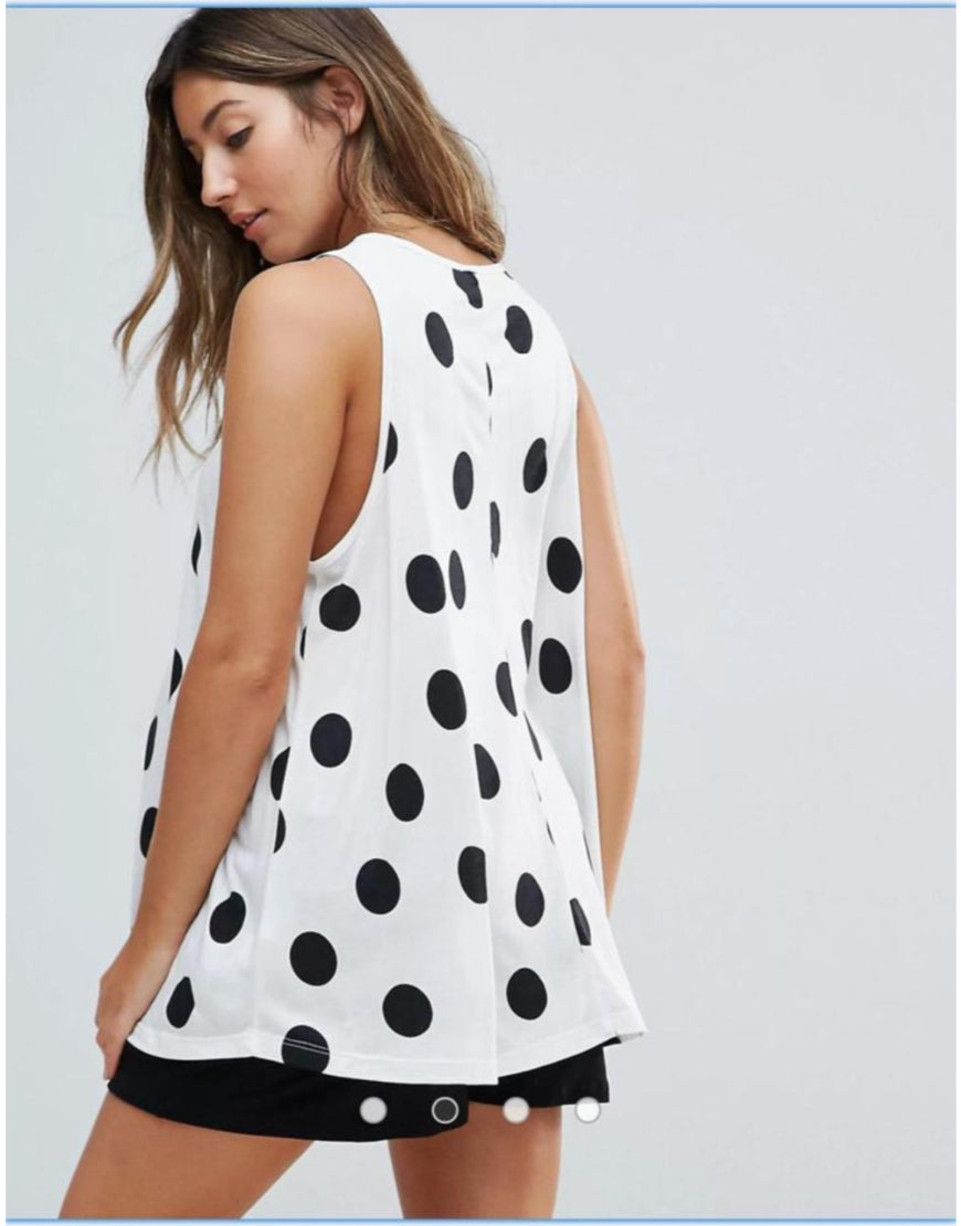 Boohoo Polka Dots Sleeveless Top in White