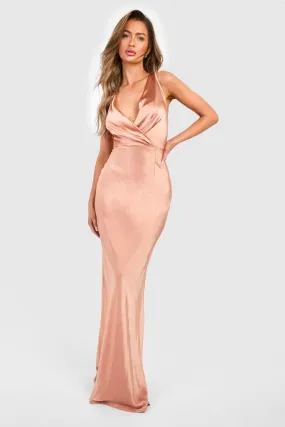 Bridesmaid Satin Cowl Wrap Front Maxi Dress