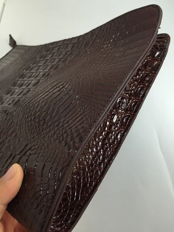 Brown Crocodile Leather Punk Rock Oversized Envelope Clutch Bag Purse