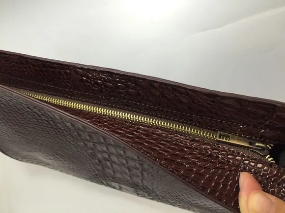 Brown Crocodile Leather Punk Rock Oversized Envelope Clutch Bag Purse