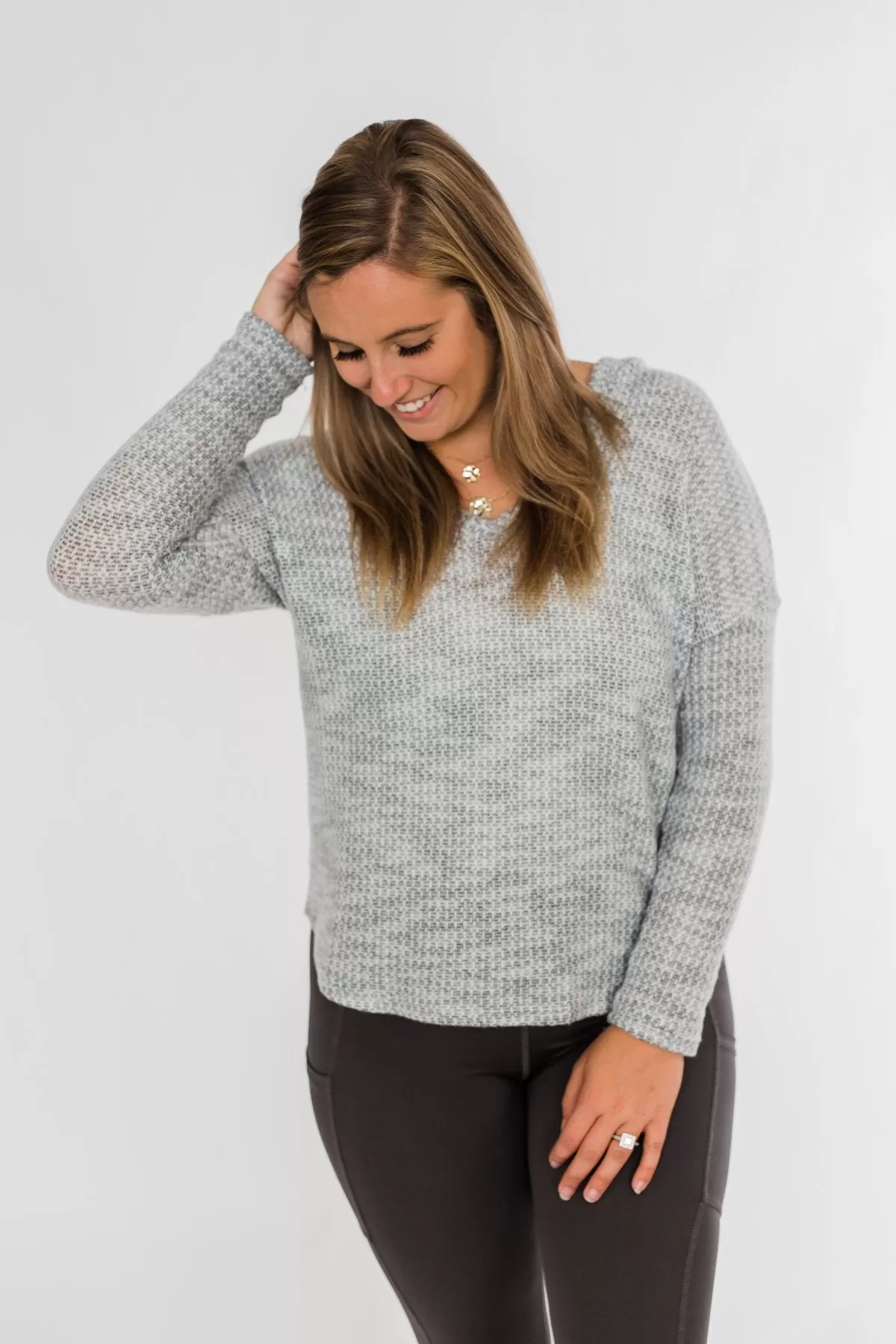 Captivated By You Lightweight Knit Hoodie- Grey