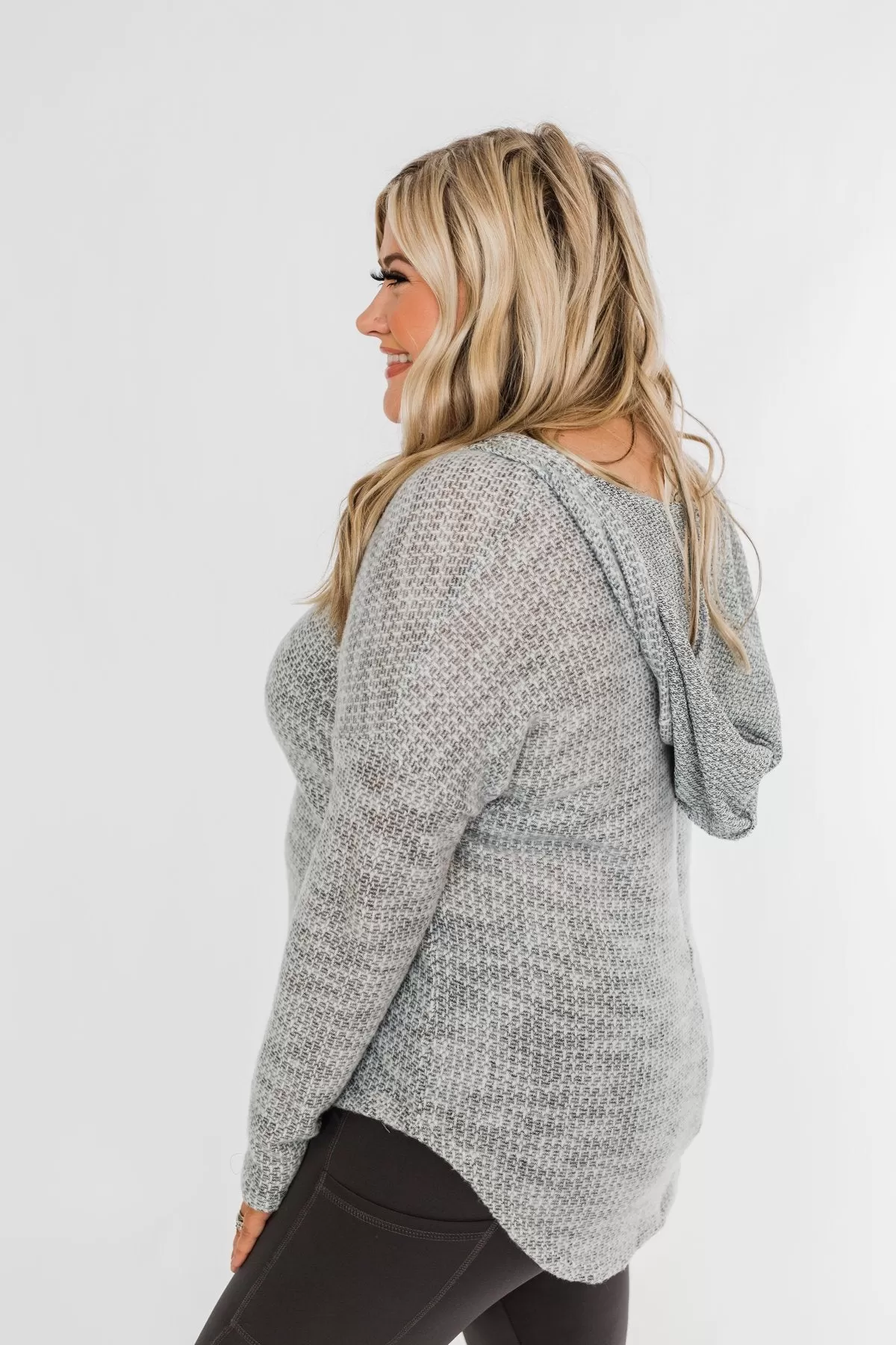 Captivated By You Lightweight Knit Hoodie- Grey