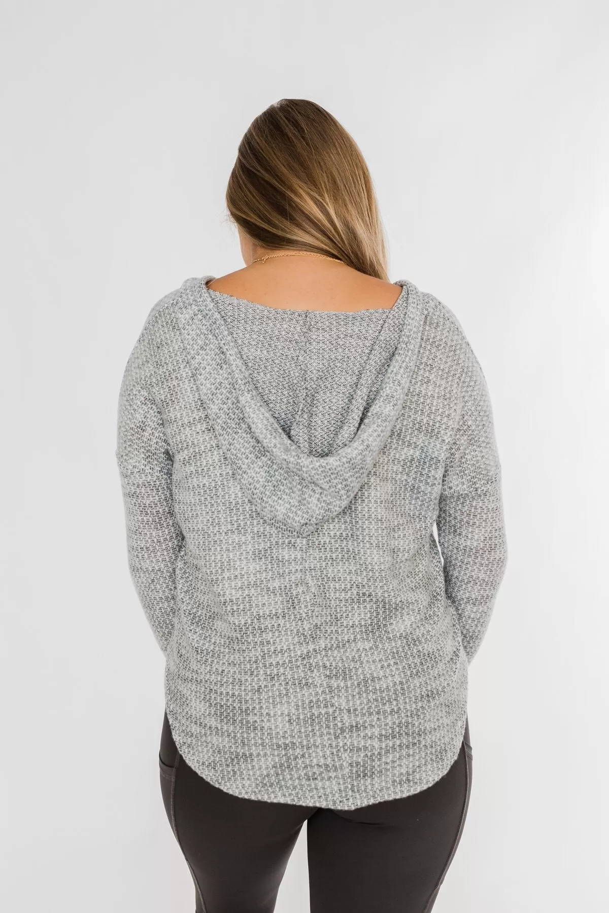 Captivated By You Lightweight Knit Hoodie- Grey