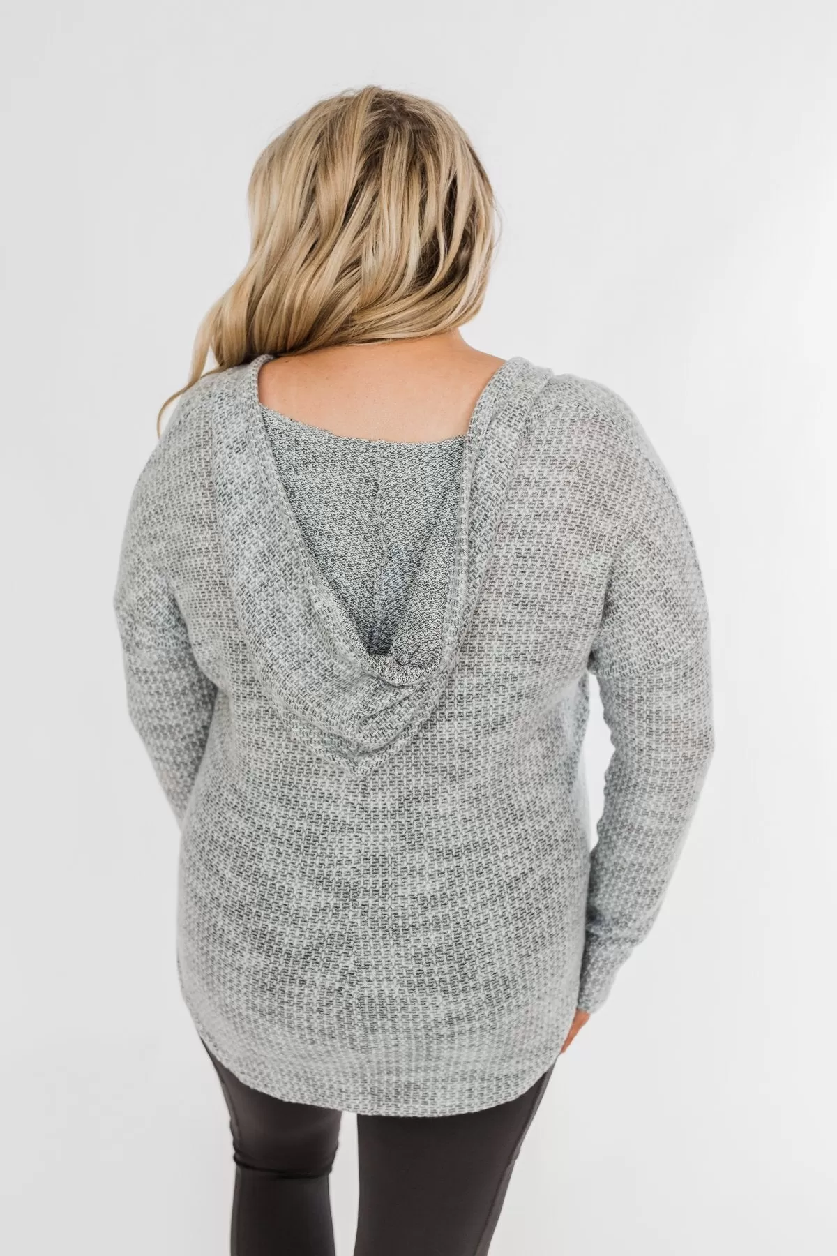 Captivated By You Lightweight Knit Hoodie- Grey