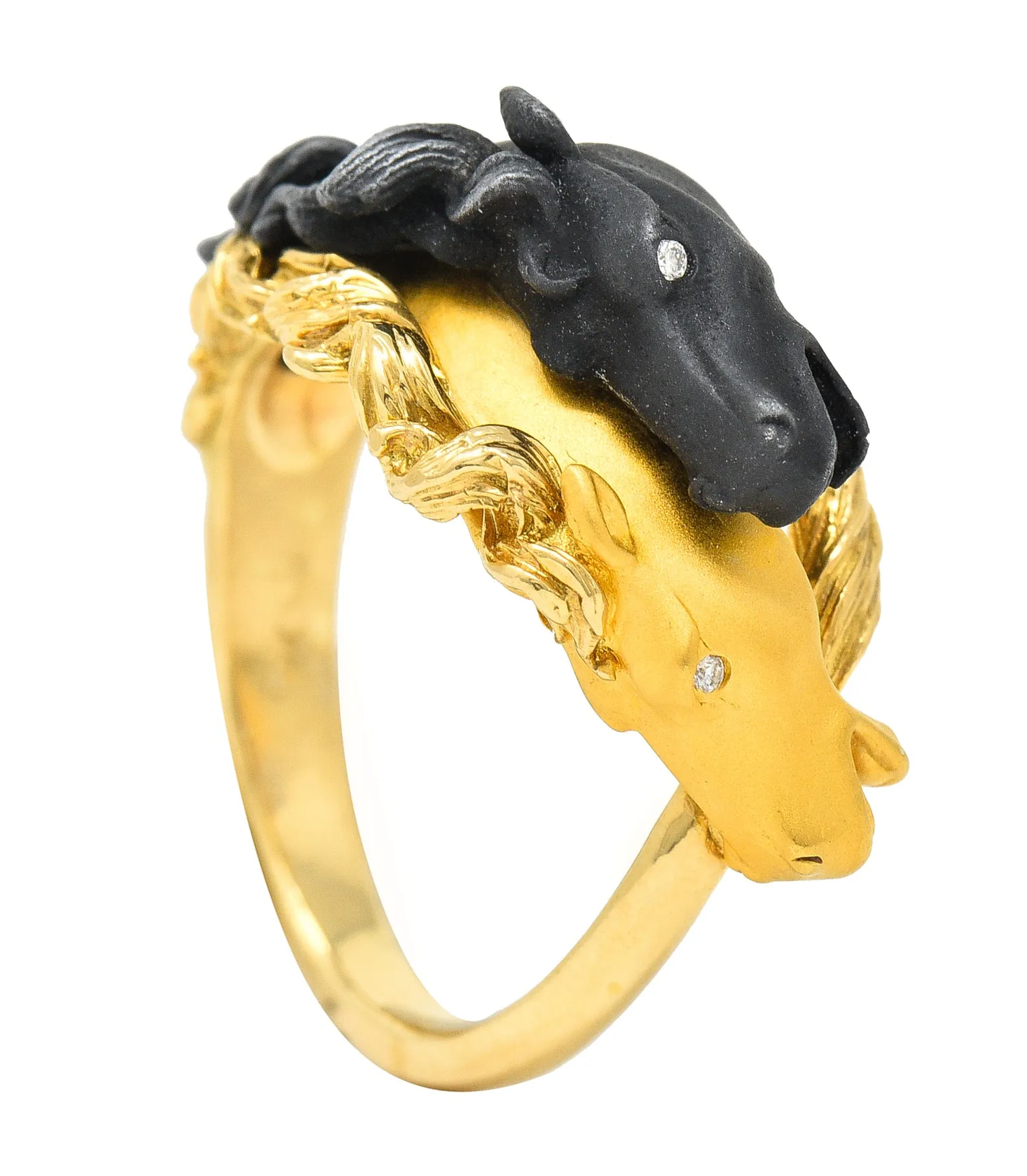 Carrera Y Carrera Diamond 18 Karat Two-Tone Gold Ecuestre Horse Vintage Band Ring