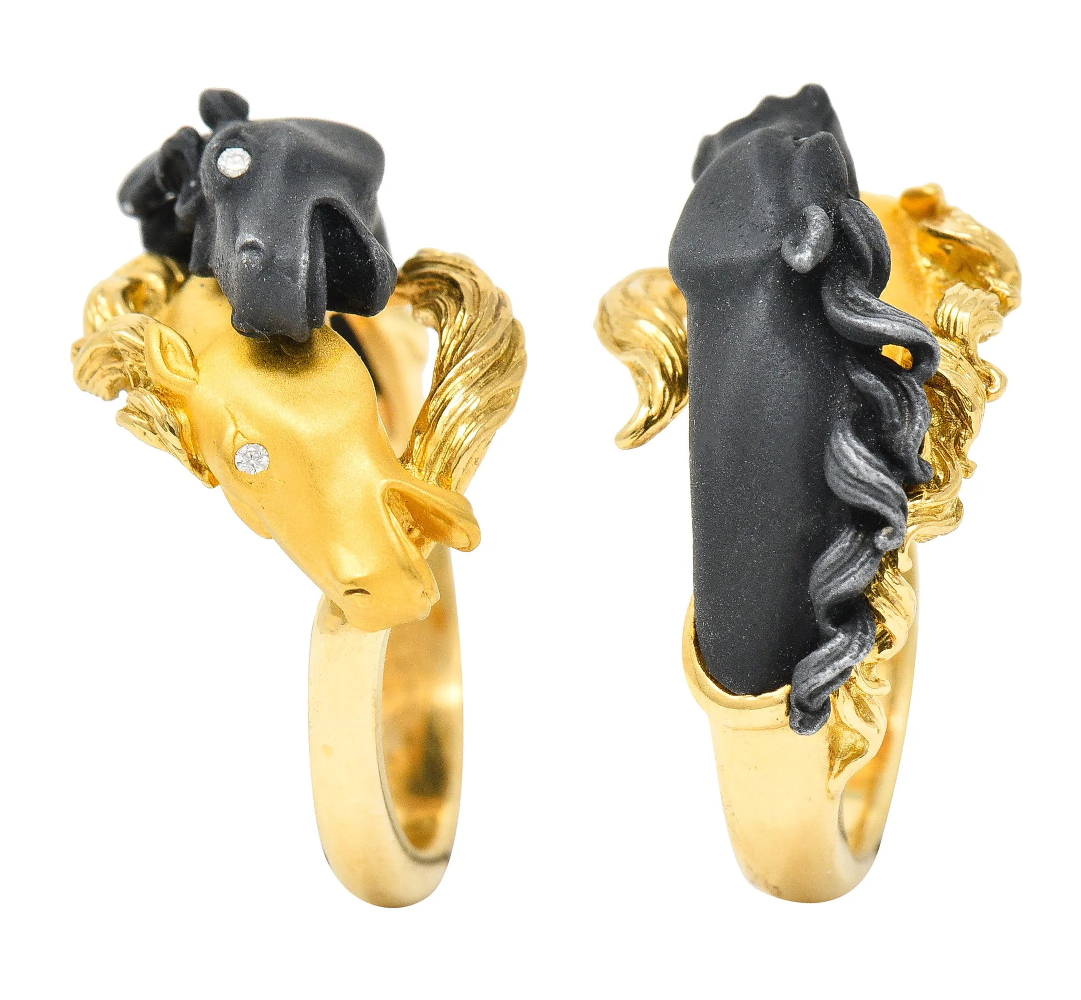 Carrera Y Carrera Diamond 18 Karat Two-Tone Gold Ecuestre Horse Vintage Band Ring