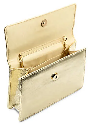 Champagne Metallic ’Darlene’ Flap Clutch Bag by Paradox London | Look Again