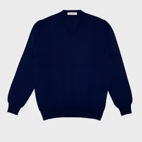 Cruciani Men's V-neck Sweater Cashmere & Silk Marino Blue