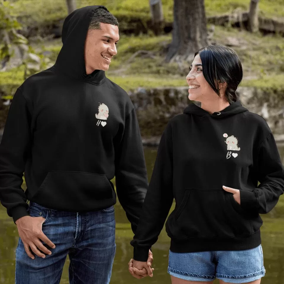 Custom Initial Dino Hoodie For Couples A