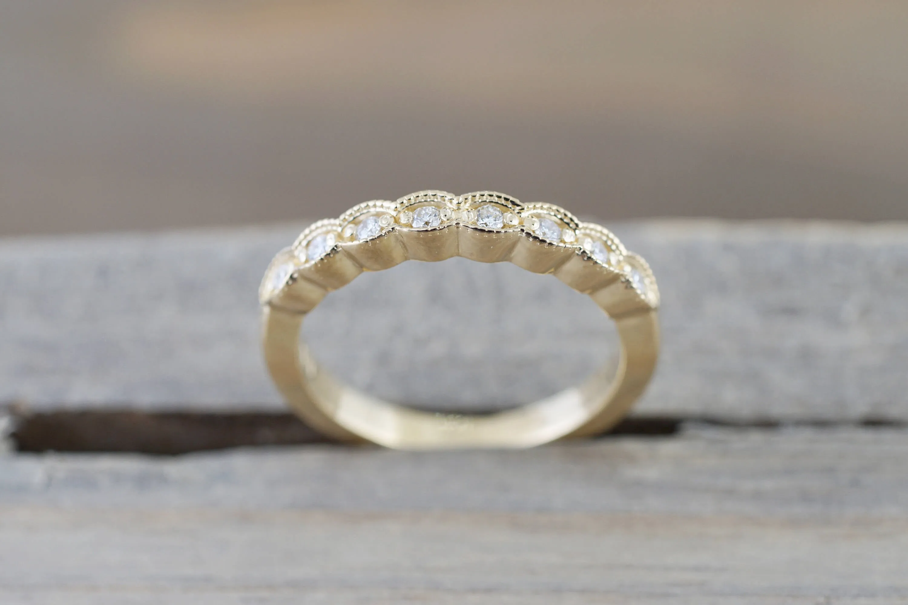 Dana 14k Yellow Gold Milgrain Etched Vintage Band Ring