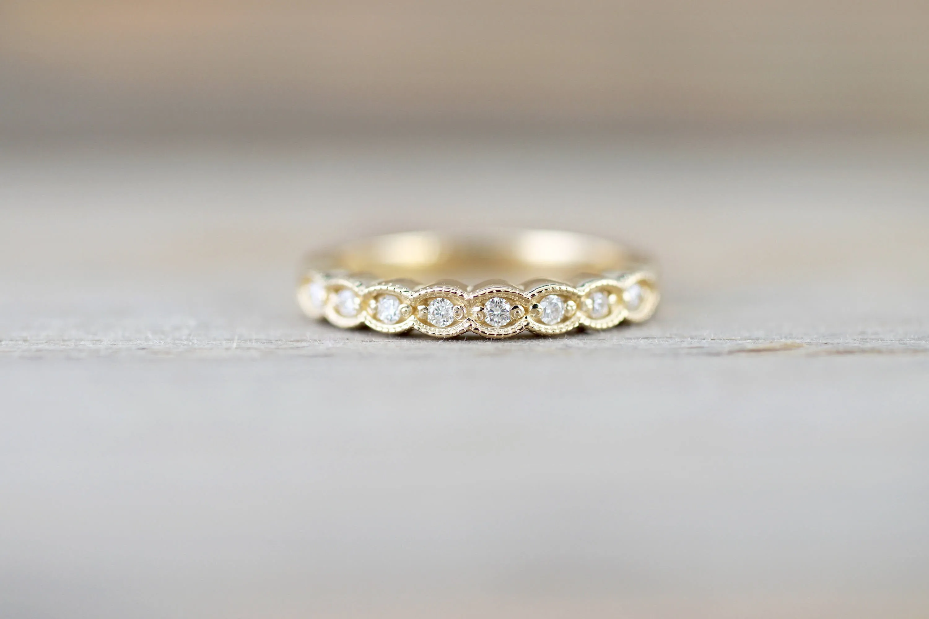 Dana 14k Yellow Gold Milgrain Etched Vintage Band Ring