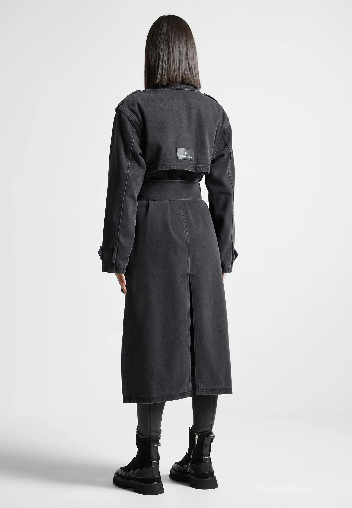 Denim Trench Coat - Washed Black