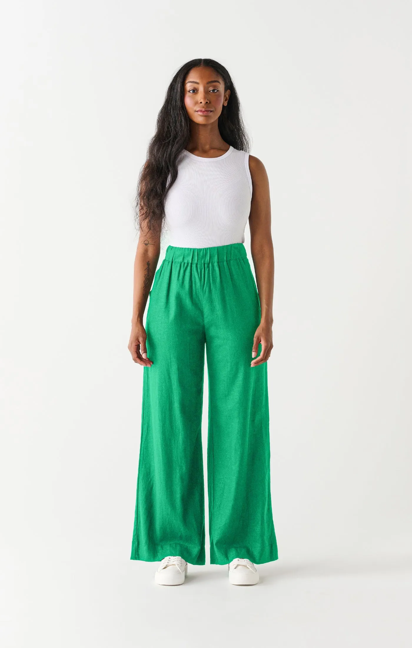 Dex Elastic Wide Leg Pant In Bright Green