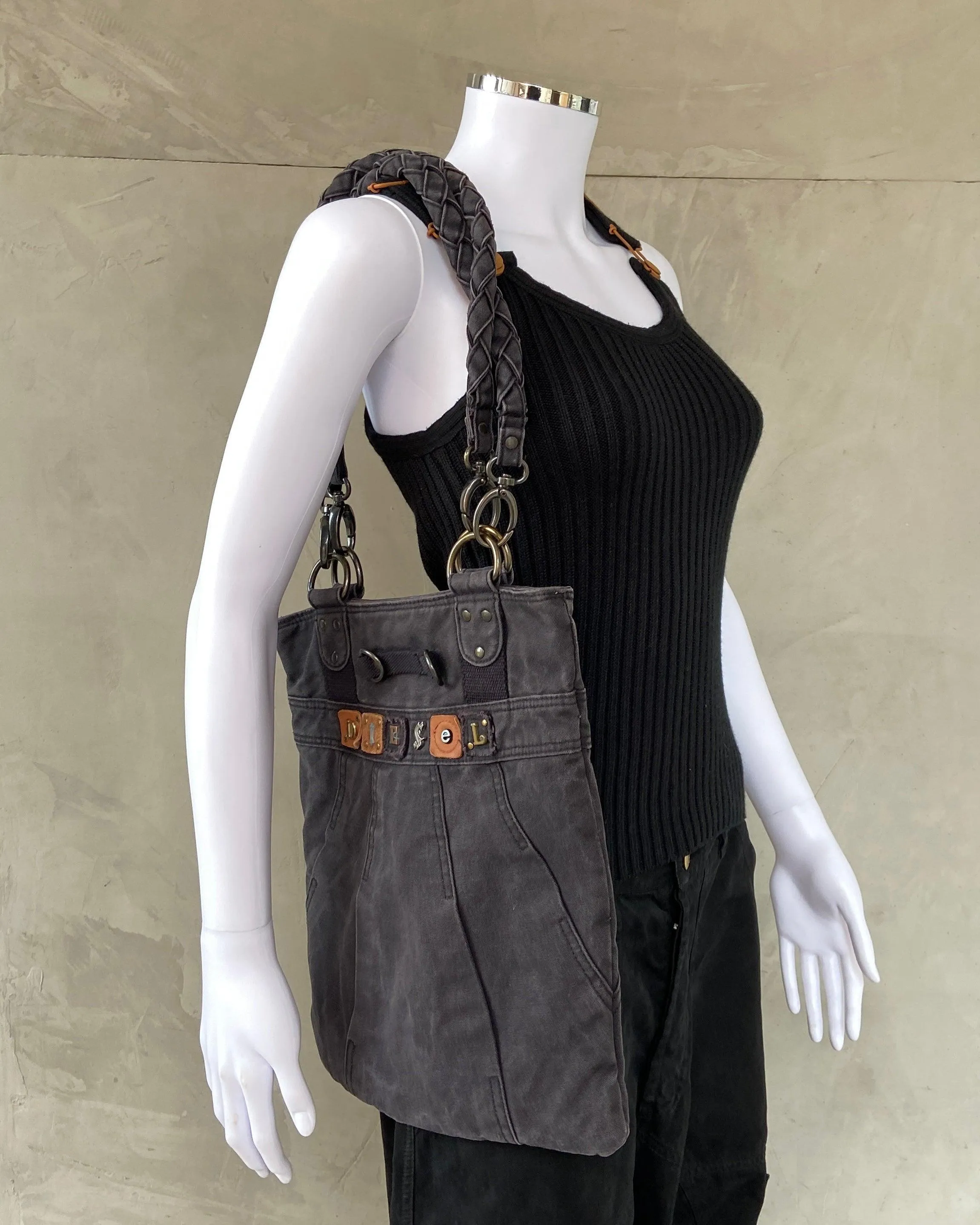 DIESEL 2000'S BLACK CANVAS TOTE BAG