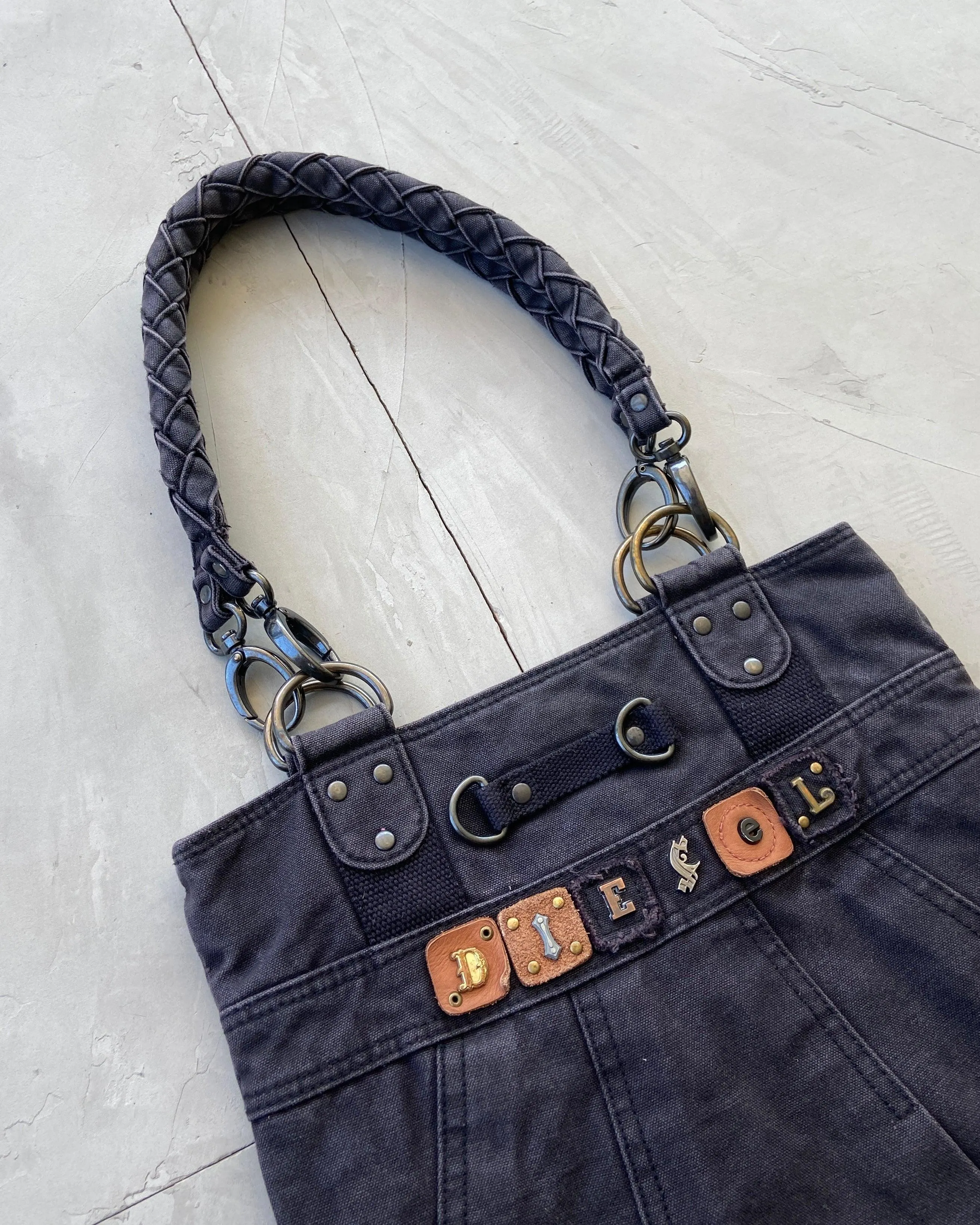 DIESEL 2000'S BLACK CANVAS TOTE BAG