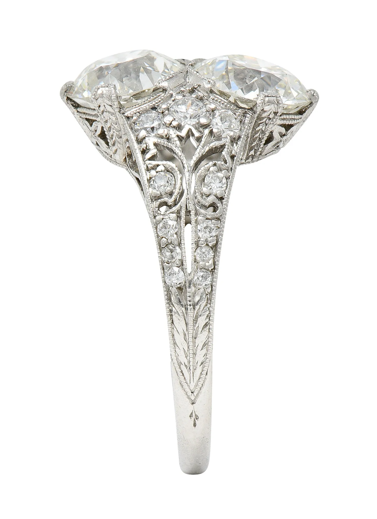 Edwardian 3.00 CTW Diamond Platinum Lily of the Valley Toi Et Moi Dinner Vintage Ring GIA