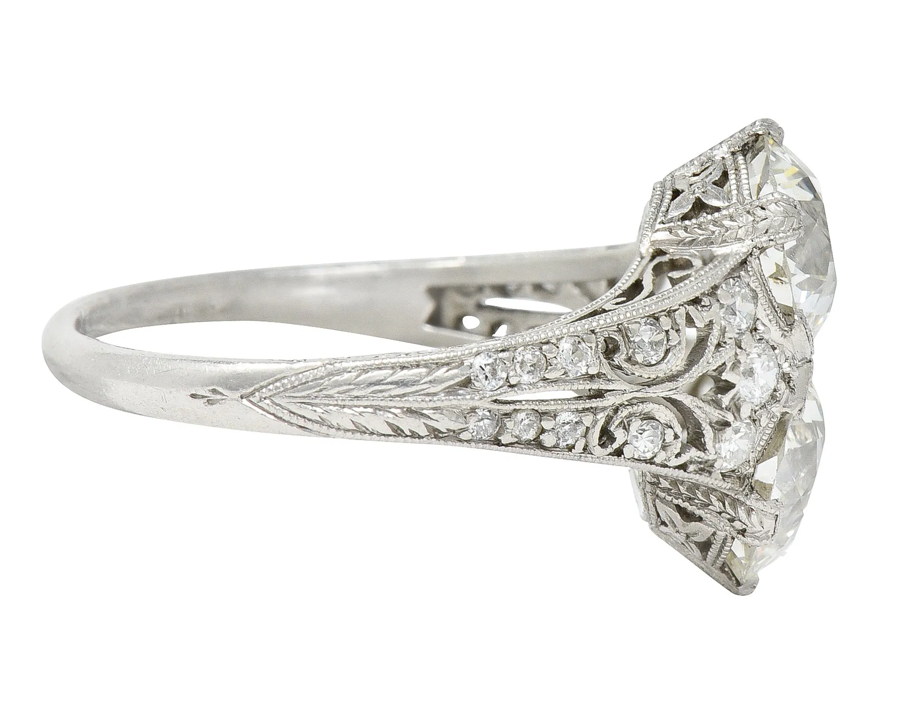 Edwardian 3.00 CTW Diamond Platinum Lily of the Valley Toi Et Moi Dinner Vintage Ring GIA