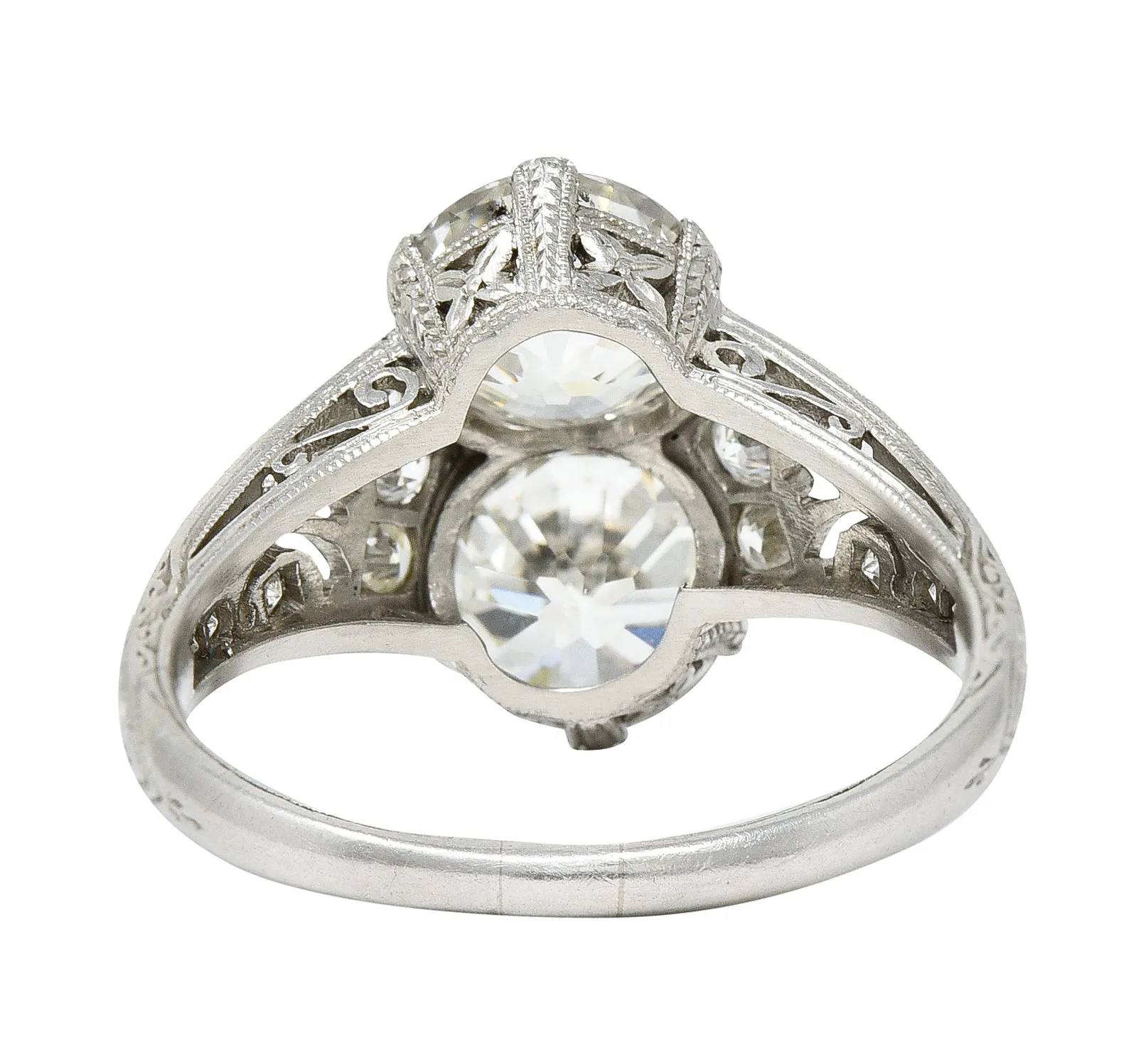 Edwardian 3.00 CTW Diamond Platinum Lily of the Valley Toi Et Moi Dinner Vintage Ring GIA