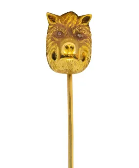 Edwardian Diamond 14 Karat Yellow Gold Boar Stickpin